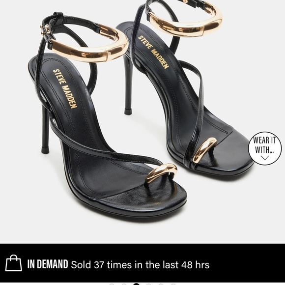 Steve Madden Tia Black and Gold Strappy Heels - Picture 7 of 7